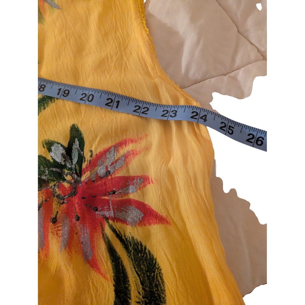 True Rock Tropical Hand Painted Ombre Handkerchief Hem Midi Dress Yellow Orange - Picture 3 of 6